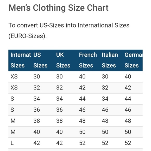 Other | Mens Sizing Chart | Poshmark